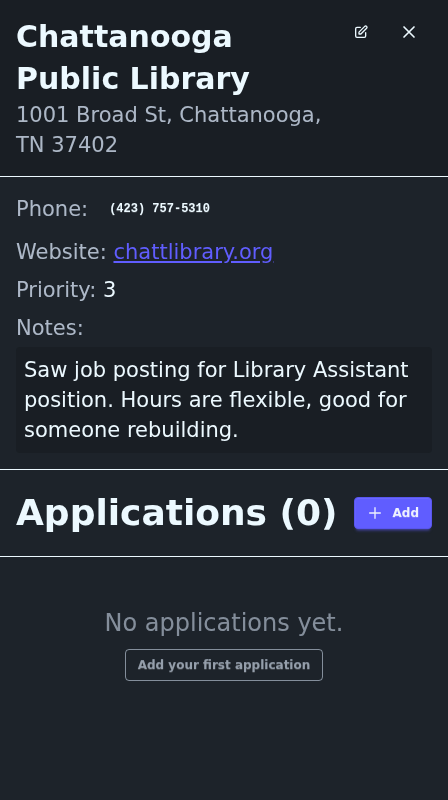 Adding a job application