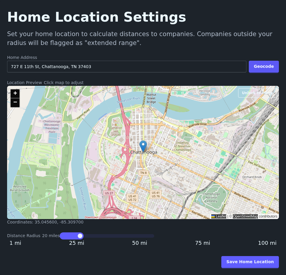 Setting your home location